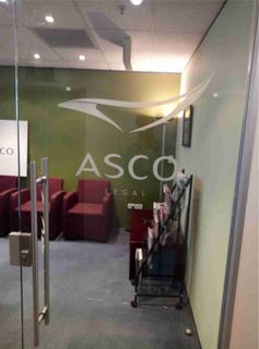 Logo etched on office door