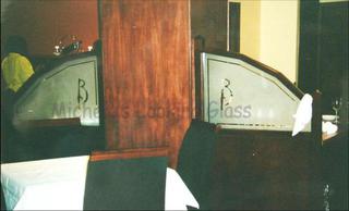 Restaurant logo etched