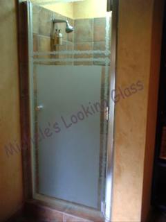 Health Spa shower door etched