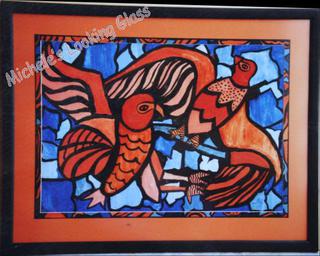 Hand finished frame and painted panel on matboard