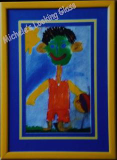 Yellow matboard inlaid into blue one